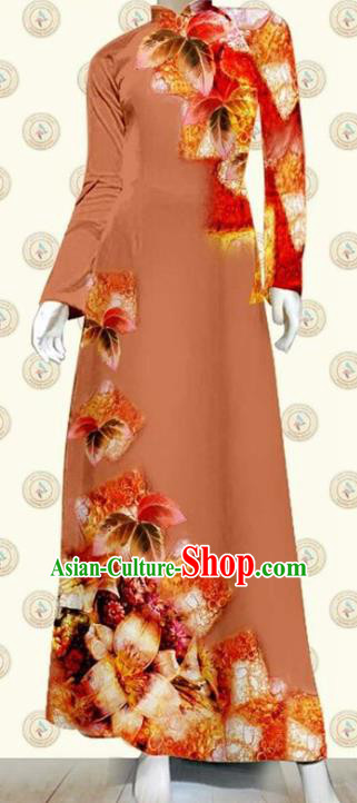 Classical Oriental Fashion Qipao Dress with Pants Vietnamese Traditional Civilian Women Ao Dai Clothing Vietnam Dust Red Cheongsam