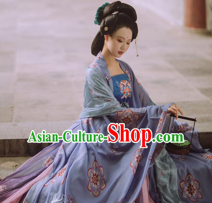 Chinese Tang Dynasty Court Historical Costume Traditional Ancient Imperial Consort Hanfu Apparel Cape and Dress Complete Set