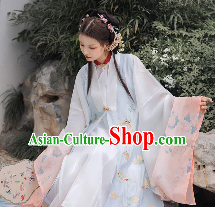 Chinese Ancient Costumes Traditional Ming Dynasty Rich Female Embroidered Vest Long Gown and Skirt Complete Set