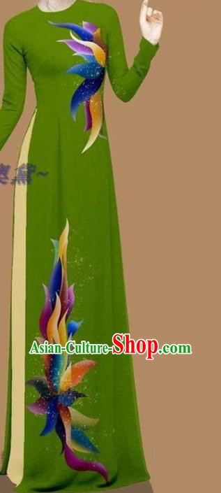 Custom Women Qipao with Pants Vietnam Cheongsam Asian Bride Fashion Vietnamese Ao Dai Clothing Traditional Light Green Dress