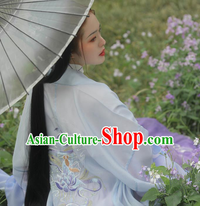 Traditional China Han Dynasty Princess Lilac Cape Blouse and Skirt Ancient Beauty Diao Chan Embroidered Hanfu Dresses