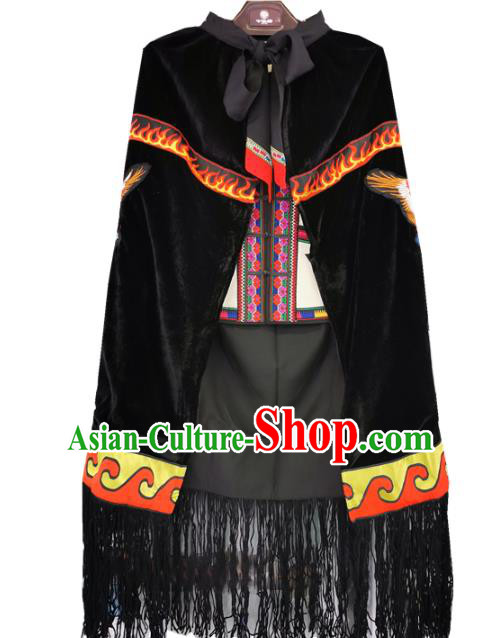 Chinese Yi Nationality Embroidered Eagle Cape Quality Ethnic Costumes Torch Festival Men Cloak