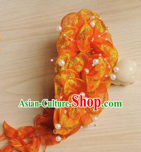 Women Folk Dance Orange Silk Flowers Hair Stick Yunnan Dai Nationality Headpiece Chinese Traditional Ethnic Bride Hair Accessories
