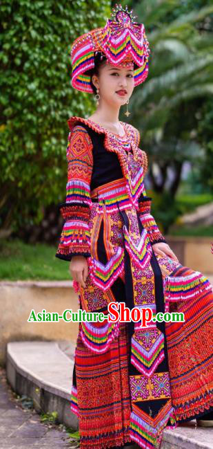 Yunnan Yao Minority Red Blouse and Skirt Top Quality Women Dance Clothing China Ethnic Nationality Costumes with Headdress