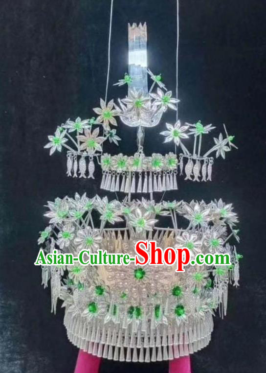Chinese Miao Ethnic Wedding Phoenix Coronet Traditional Women Folk Dance Headdress Minority Bride Hair Accessories