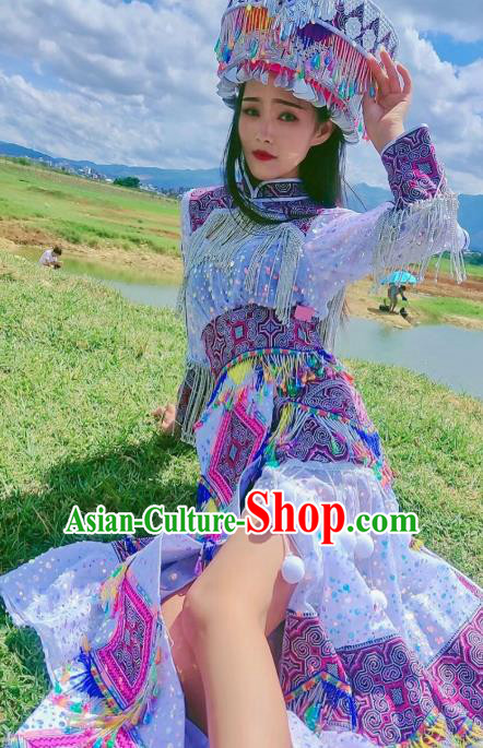 China Miao Ethnic Fashion Top Quality Miao Nationality Clothing Minority Photography Dress with Headpiece
