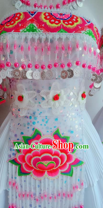 China Miao Ethnic Embroidered White Short Dress Top Quality Miao Nationality Costumes Minority Women Fashion