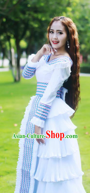 Top Quality China Yao National White Dress Apparels Guizhou Minority Ethnic Bride Costumes Festival Celebration Dance Clothing