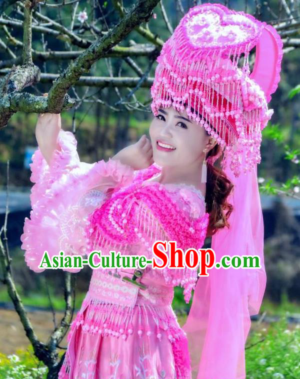 China Mengzi Minority Bride Costumes and Headdress Miao Nationality Wedding Dress Traditional Ethnic Stage Performance Apparels