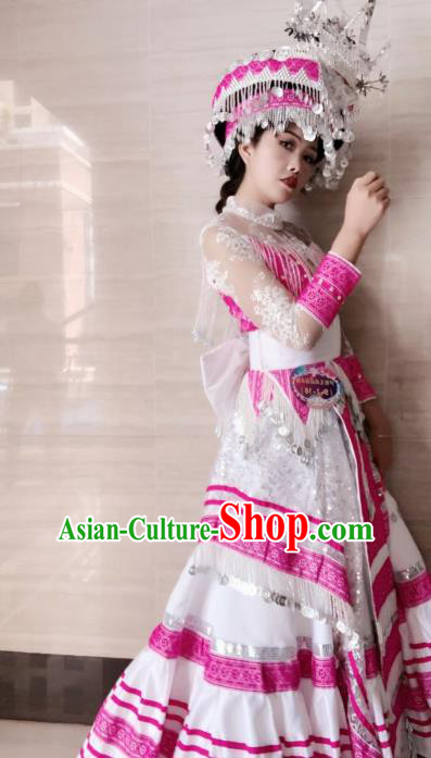 China Stage Show Clothing Ethnic Traditional Celebration Dress Yao Minority Nationality Costumes with Hair Accessories