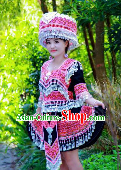 China Traditional Yao Ethnic Costumes Minority Nationality Folk Dance Clothing and Hat