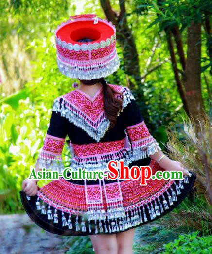 China Traditional Yao Ethnic Costumes Minority Nationality Folk Dance Clothing and Hat