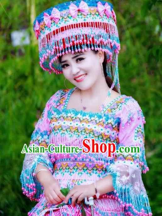China Tourist Attraction Stage Show Clothing Traditional Miao Minority Nationality Folk Dance Costumes and Hat