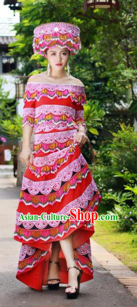 China Miao Minority Wedding Dress Tourist Attraction Stage Show Costumes Photography Traditional Clothing and Headwear
