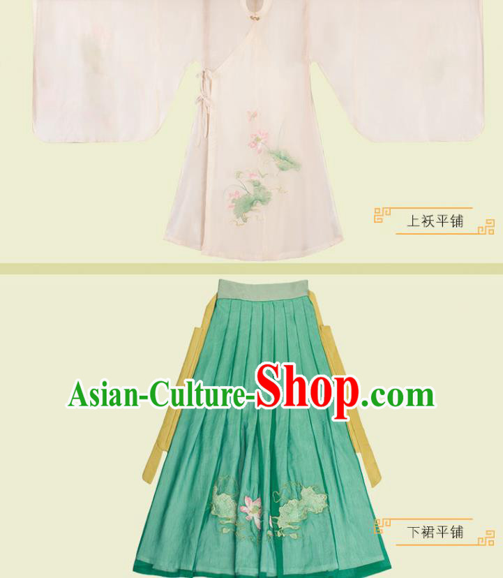 Chinese Ancient Patrician Female Clothing Traditional Hanfu Costumes Ming Dynasty Embroidered Long Gown and Skirt Complete Set