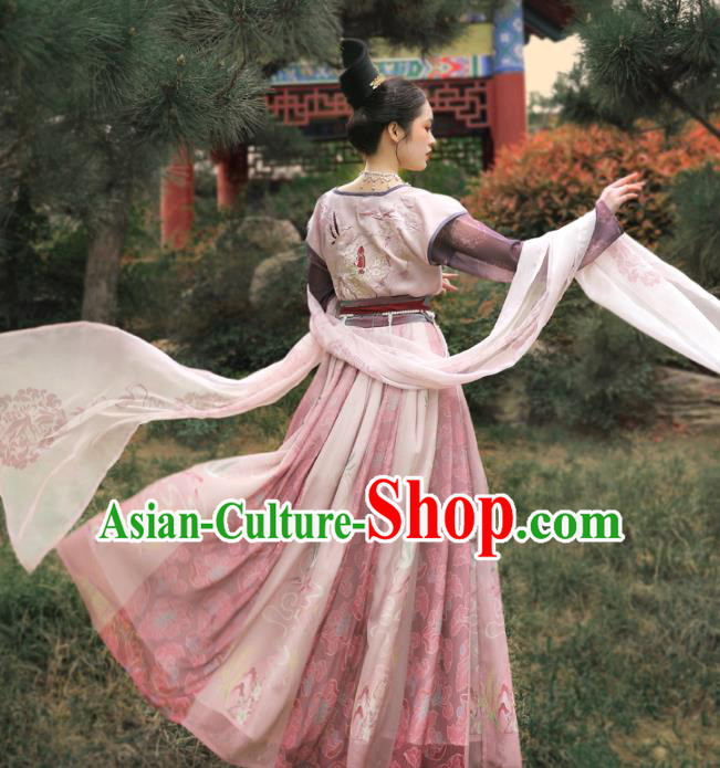 Ancient Chinese Costumes Tang Dynasty Palace Lady Embroidered Top Blouse and Skirt Full Set