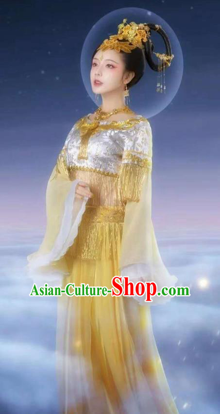 Ancient Chinese Legend Goddess Dress Traditional Tang Dynasty Palace Lady Costumes Classical Dance Clothing and Headpieces