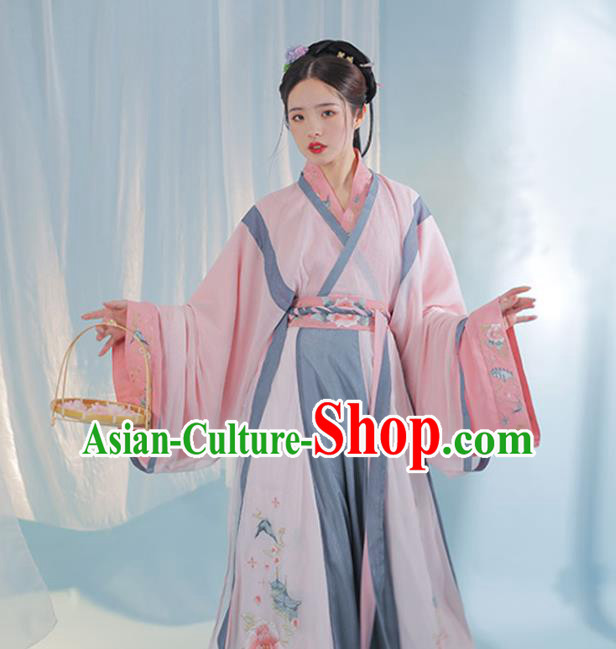 Chinese Ancient Clothing Traditional Costumes Jin Dynasty Royal Princess Embroidered Hanfu Dress