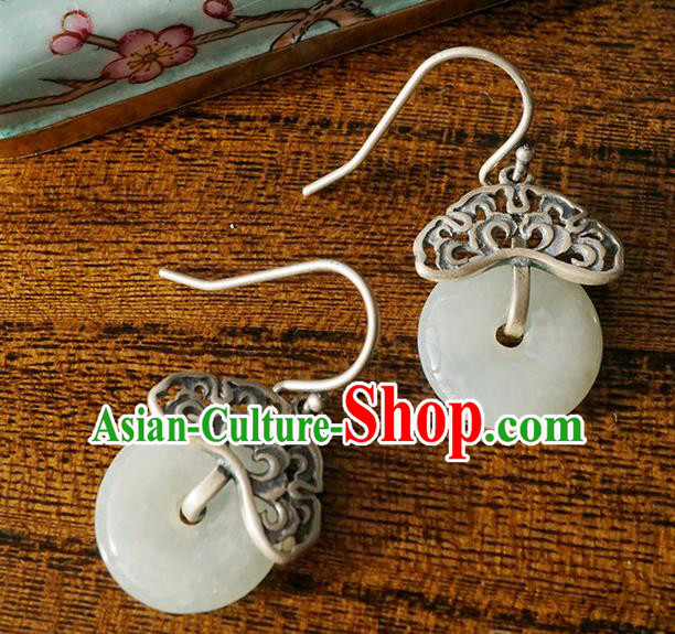 Top Grade Chinese Classical Jade Earrings Traditional Handmade Silver Ear Jewelry Cheongsam Accessories