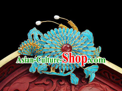 China Classical Qing Dynasty Brooch Traditional Handmade Court Cloisonne Chrysanthemum Breastpin