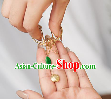 Top Grade Chinese Traditional Cheongsam Accessories Handmade Golden Scissors Ear Jewelry Classical Jade Earrings