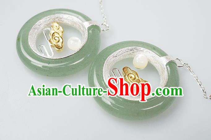 Top Grade Chinese Handmade Silver Carving Cloud Ear Jewelry Traditional Accessories Classical Cheongsam Aventurine Earrings