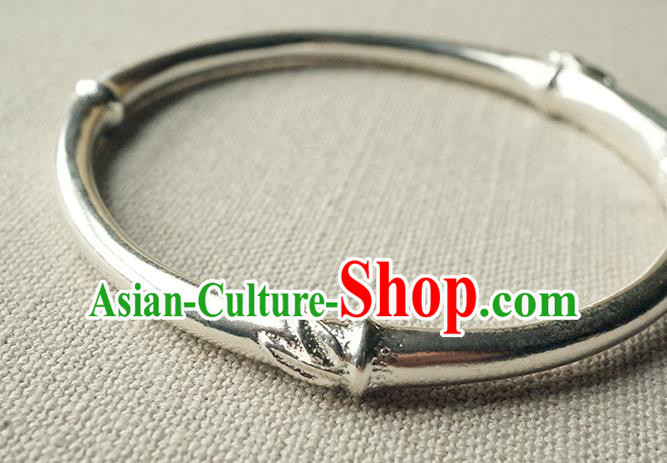 Chinese Traditional Silver Bamboo Bangle Accessories Ancient Princess Jade Bracelet Jewelry
