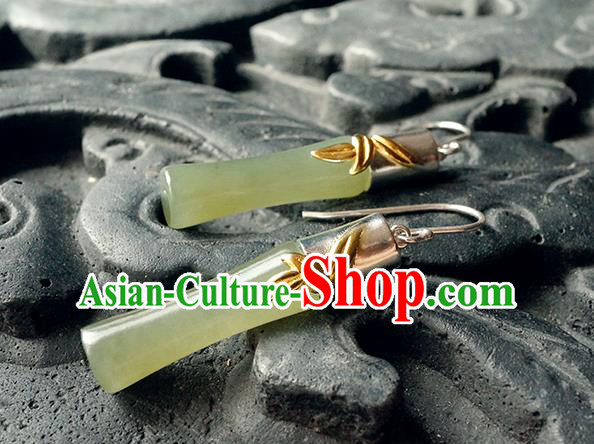 Top Grade Chinese Handmade Jade Bamboo Ear Jewelry Traditional Accessories Classical Cheongsam Earrings