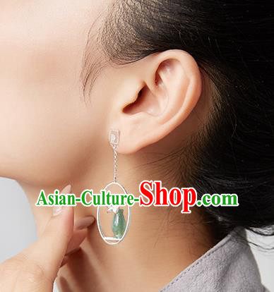 Top Grade Chinese Handmade Silver Orchid Ear Jewelry Traditional Accessories Classical Cheongsam Jade Vase Earrings