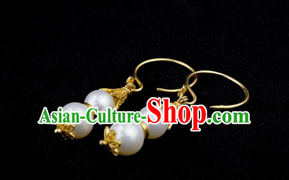 Top Grade Chinese Classical Court Pearls Earrings Traditional Handmade Ear Jewelry Qing Dynasty Palace Lady Accessories