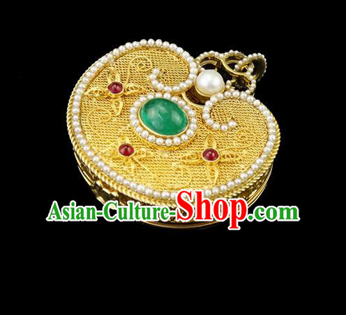 Chinese Traditional Pearls Jewelry Gems Accessories Ancient Qing Dynasty Court Golden Sachet Necklace Pendant