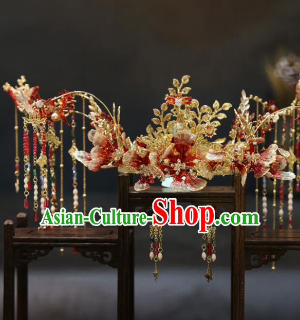 China Wedding Hair Jewelry Accessories Traditional Handmade Bride Tassel Phoenix Coronet