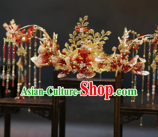 China Wedding Hair Jewelry Accessories Traditional Handmade Bride Tassel Phoenix Coronet