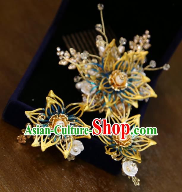 Chinese Classical Hairpins Hair Accessories Traditional Wedding Flowers Hair Combs Full Set