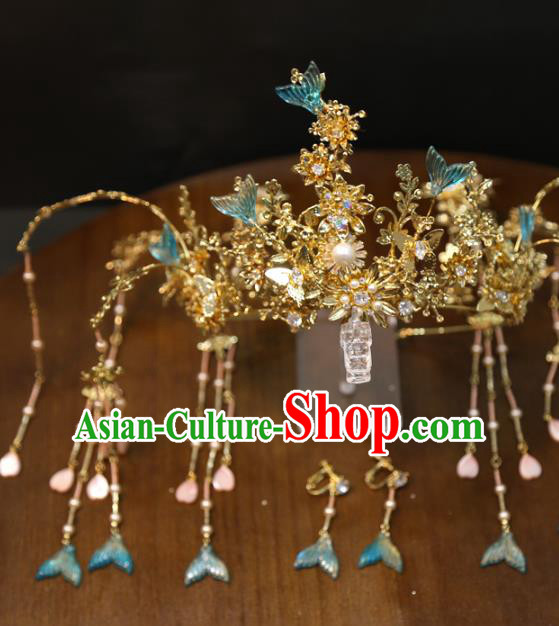 China Handmade Wedding Hair Jewelry Accessories Traditional Bride Mermaid Phoenix Coronet