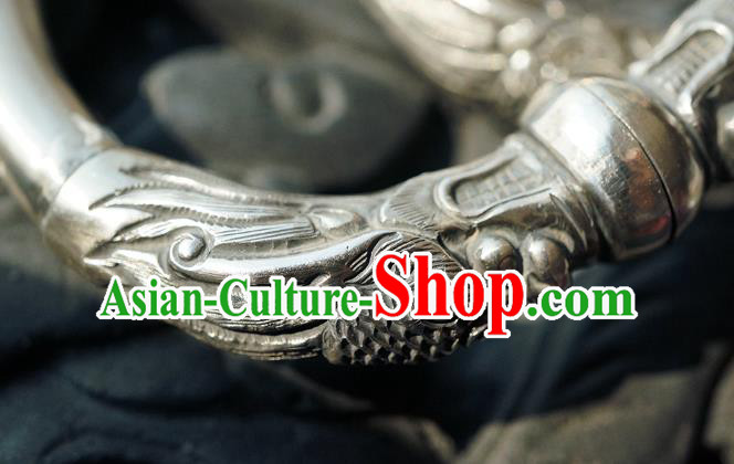 Chinese Traditional Silver Carving Dragon Bangle Accessories Handmade Bracelet Jewelry