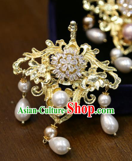 Chinese Classical Zircon Hair Sticks Hair Accessories Traditional Wedding Golden Hairpins