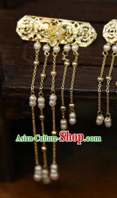 Chinese Classical Golden Hair Accessories Traditional Wedding Hairpins Beads Tassel Hair Sticks