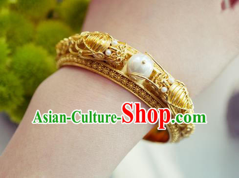 Chinese Traditional Carving Dragon Bangle Accessories Handmade Qing Dynasty Court Golden Bracelet Jewelry