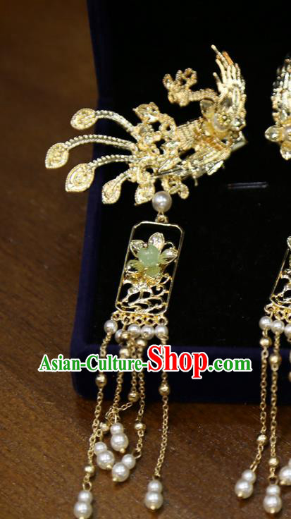 Chinese Wedding Hairpins Classical Hair Accessories Traditional Golden Phoenix Hair Sticks