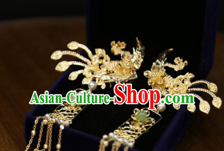 Chinese Wedding Hairpins Classical Hair Accessories Traditional Golden Phoenix Hair Sticks