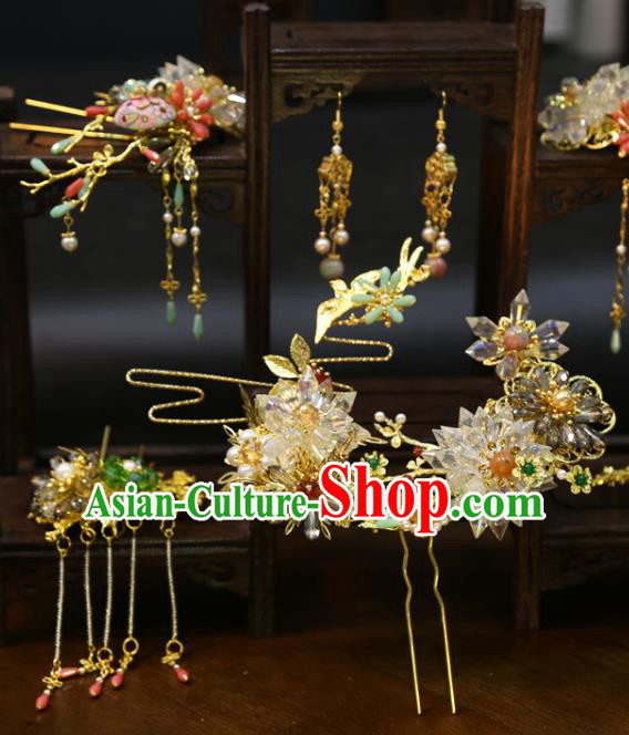 Chinese Wedding Hair Crown Classical Hair Accessories Traditional Tassel Hairpins Full Set