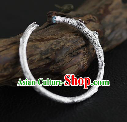Chinese Traditional Gems Bangle Accessories Handmade Silver Carving Branch Bracelet Jewelry