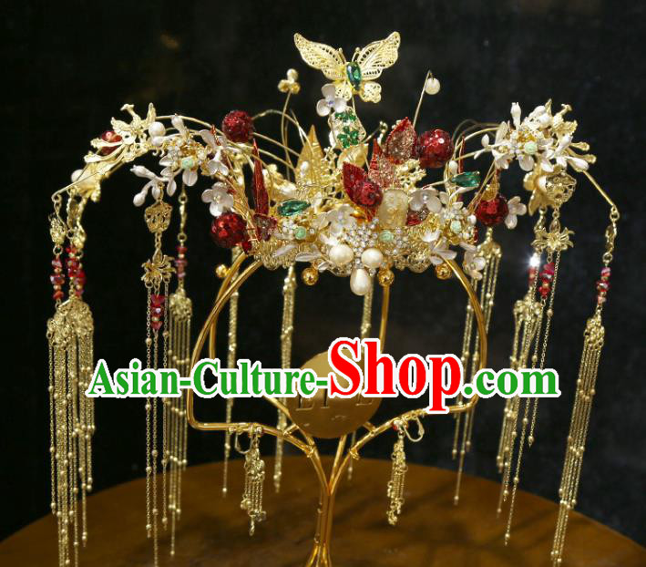 Chinese Wedding Phoenix Coronet Hair Accessories Traditional Bride Hairpins Xiuhe Suit Hair Crown Full Set