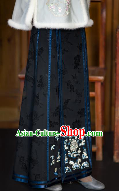 Chinese Qing Dynasty Black Satin Skirt Traditional Costume Noble Woman Bust Skirt