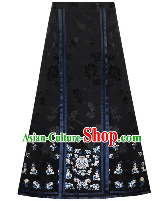 Chinese Qing Dynasty Black Satin Skirt Traditional Costume Noble Woman Bust Skirt
