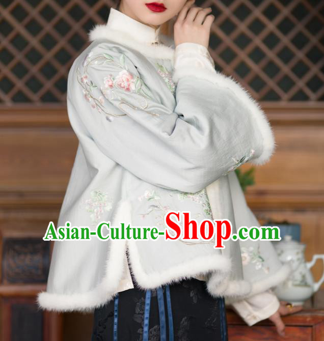 China Traditional Upper Outer Garment Clothing Embroidered Coat Tang Suit Cotton Padded Jacket for Women