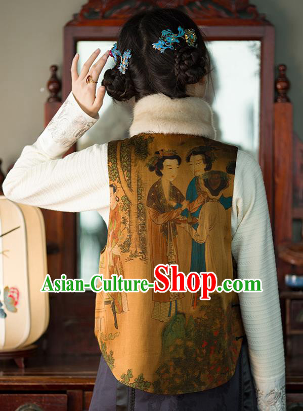 Chinese Women Traditional Tang Suit Vest National Clothing Ginger Silk Waistcoat