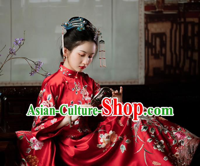 Chinese Traditional Wedding Costumes Xiuhe Suit Bride Embroidered Red Clothing Full Set