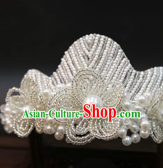 Top Grade Europe Princess Hair Accessories White Beads Flower Royal Crown